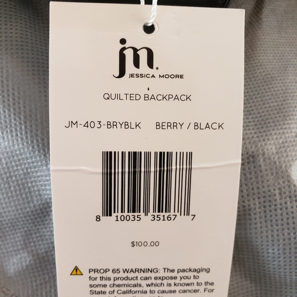 Jessica Moore Quilted Backpack Berry Black Magnetic Closure Med New - Picture 9 of 11